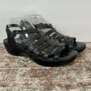 Dansko Shoes Womens 9.5 EUR 40 Black Leather‎ Strappy Wedge Fisherman Sandals